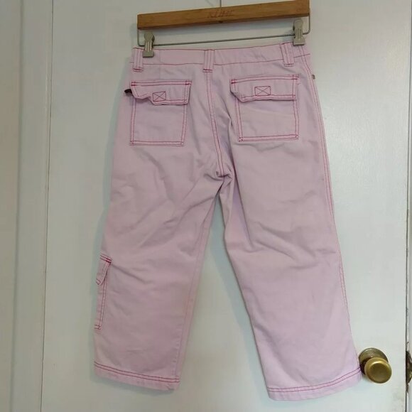 Y2K VTG Pink Denim Jalate Crop Cargo Jeans Jrs 5/6 100% Cotton - Picture 6 of 8